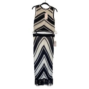 NWT‎ Willow & Wind Sleeveless Sweater  Maxi Skirt Crochet Black & White Large
